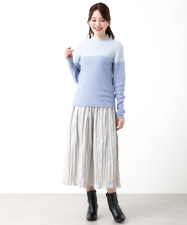 配色切替 ウール ニット【手洗いOK】