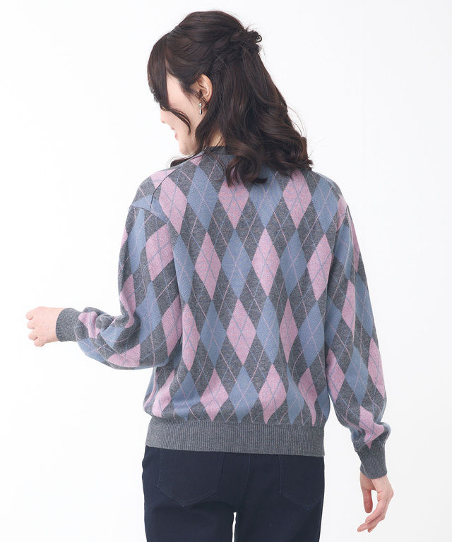 ウールブレンド アーガイル柄 ニット【手洗いOK】