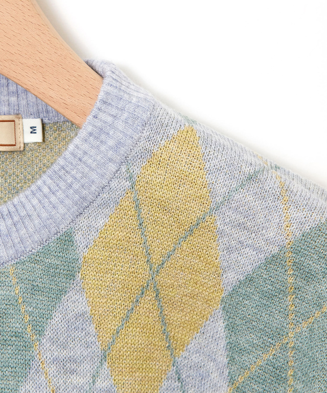 ウールブレンド アーガイル柄 ニット【手洗いOK】