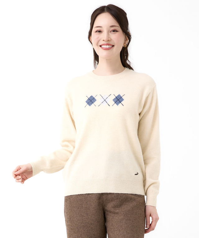 アーガイル柄 プルオーバー ニット【手洗いOK】