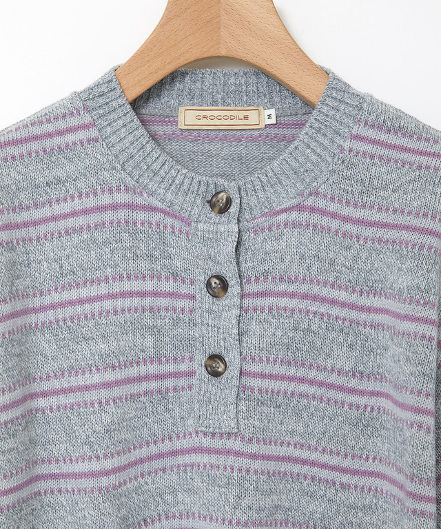 ウールブレンド ヘンリーネック ボーダーニット【一部店舗限定】