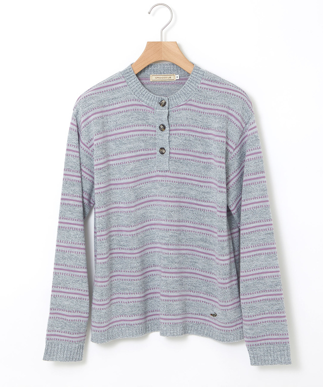 ウールブレンド ヘンリーネック ボーダーニット【一部店舗限定】