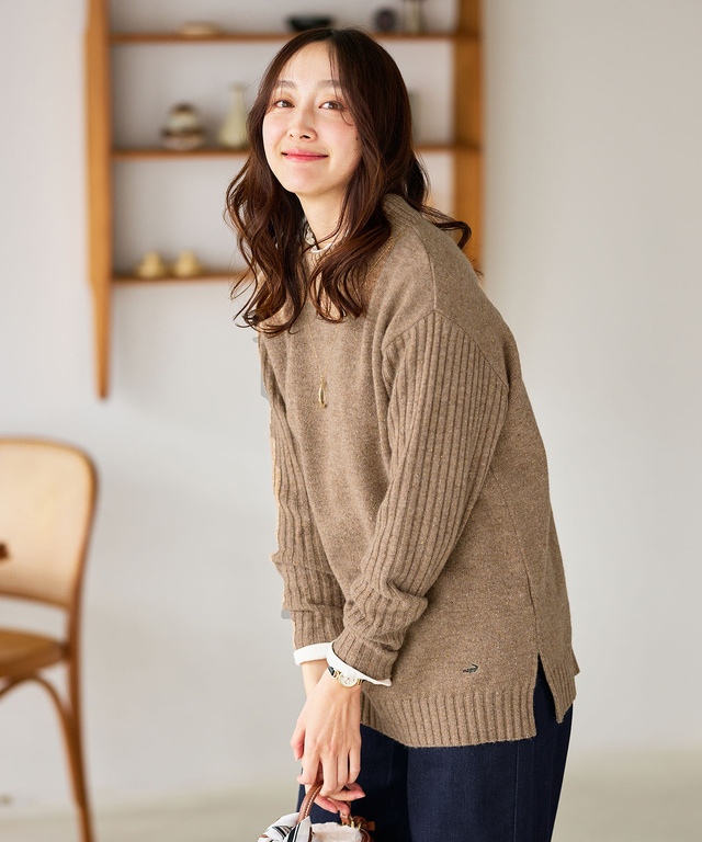 ハイネック ネップ ニットチュニック【手洗いOK】【オンラインショップ限定】