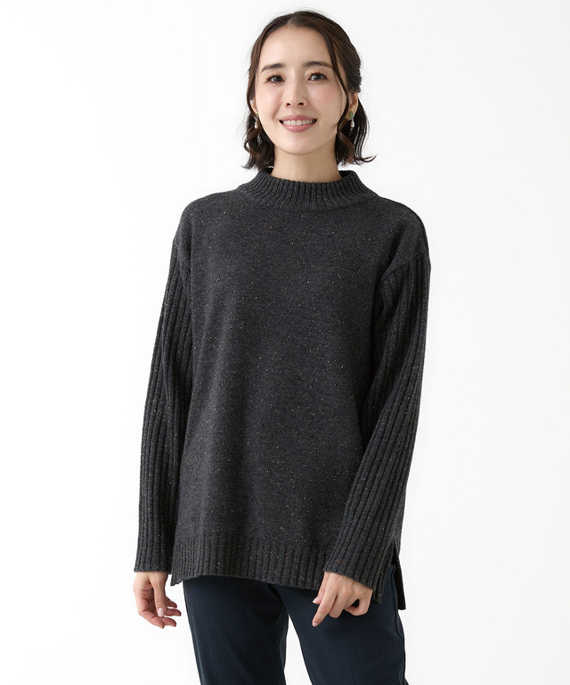ハイネック ネップ ニットチュニック【手洗いOK】【オンラインショップ限定】