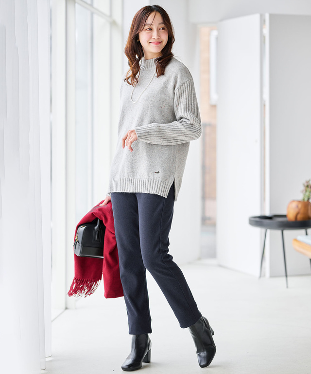 ハイネック ネップ ニットチュニック【手洗いOK】【オンラインショップ限定】