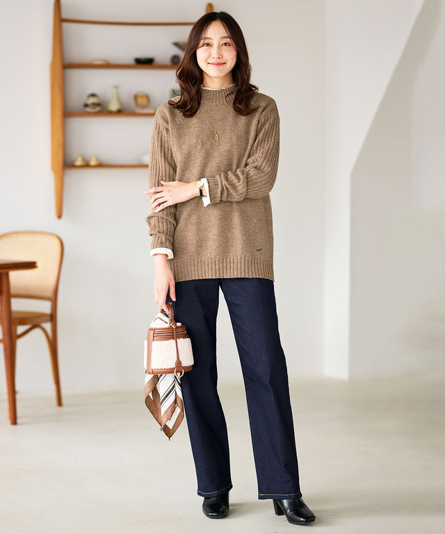 ハイネック ネップ ニットチュニック【手洗いOK】【オンラインショップ限定】