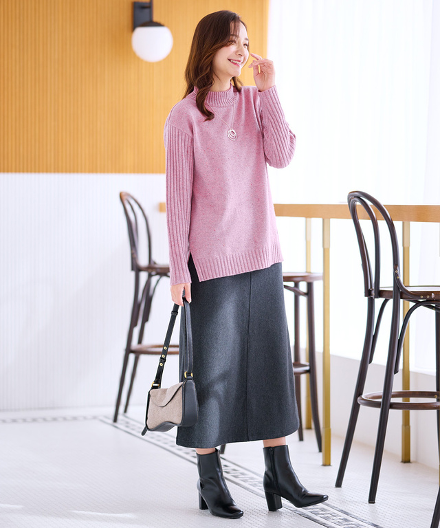 ハイネック ネップ ニットチュニック【手洗いOK】【オンラインショップ限定】