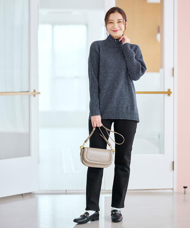 ハイネック ネップ ニットチュニック【手洗いOK】【オンラインショップ限定】
