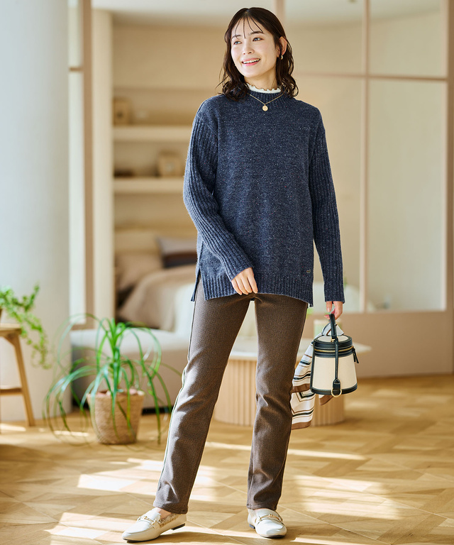 ハイネック ネップ ニットチュニック【手洗いOK】【オンラインショップ限定】