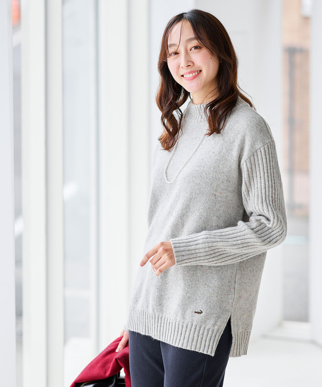 ハイネック ネップ ニットチュニック【手洗いOK】【オンラインショップ限定】