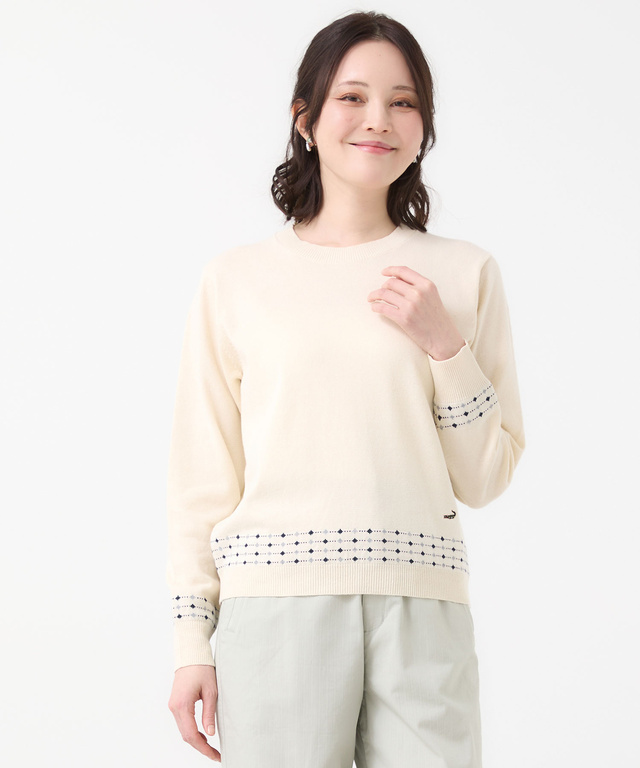 ジャカード柄 クルーネック ニット【手洗いOK】