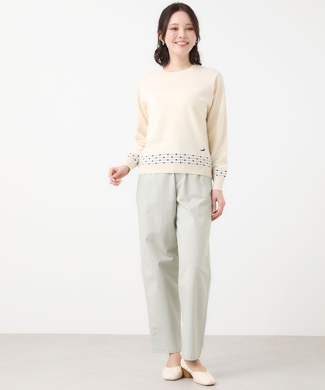 ジャカード柄 クルーネック ニット【手洗いOK】