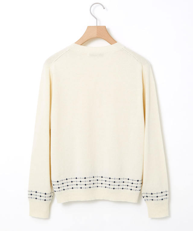 ジャカード柄 クルーネック ニット【手洗いOK】