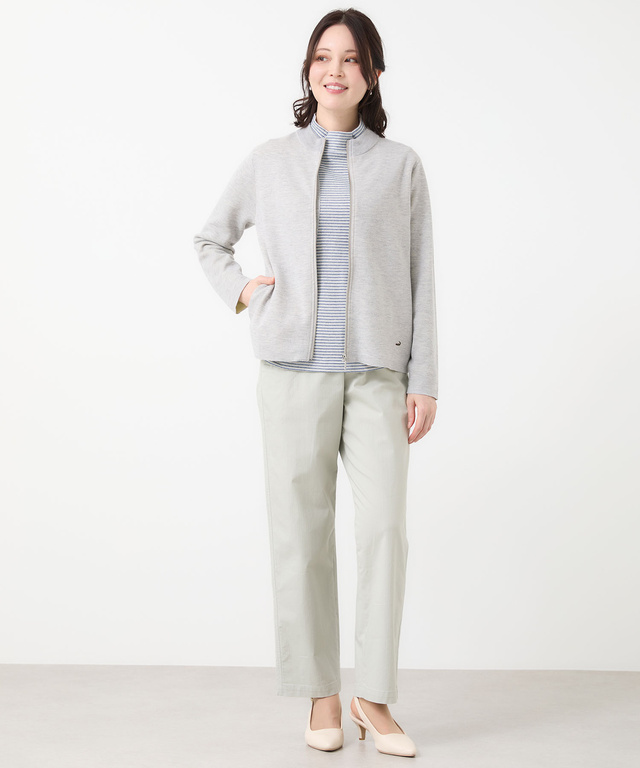 ダブルニット ジップカーディガン【手洗いOK】