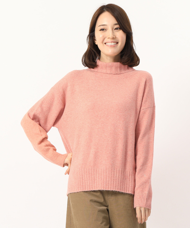 ラメ入りワイドハイネックニット