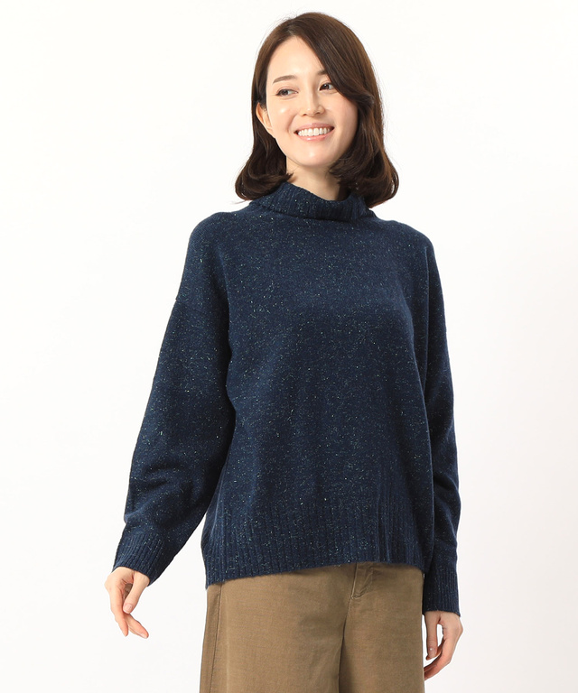 ラメ入りワイドハイネックニット