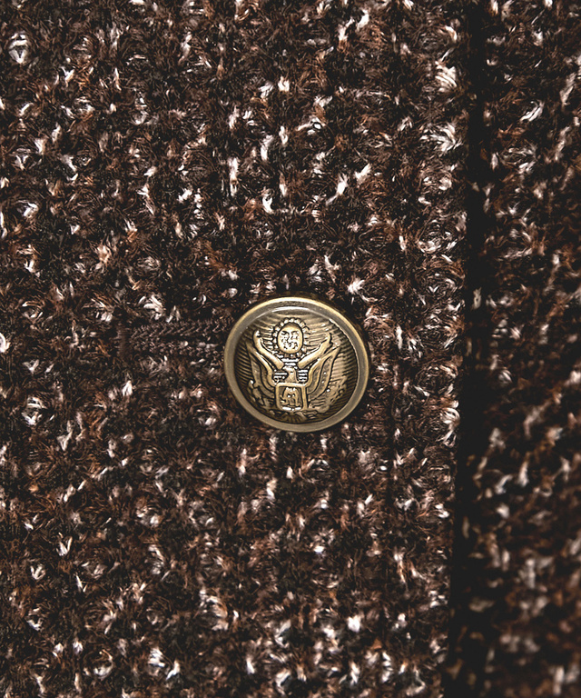 ヘリンボーン柄プリント ノーカラー ジャケット