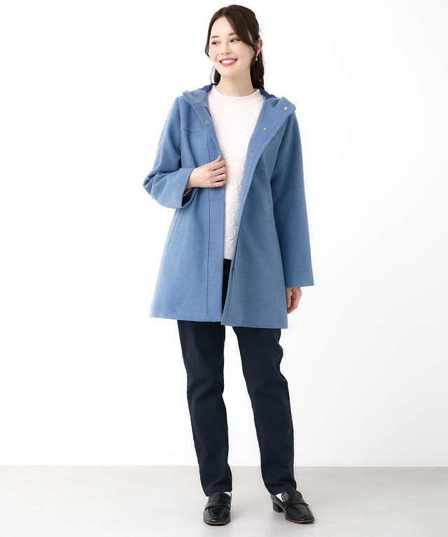 ウールライク フード付き コート 