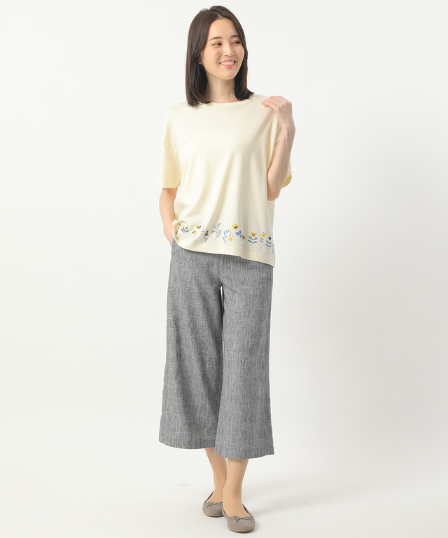 コットンリネン先染めワイドパンツ