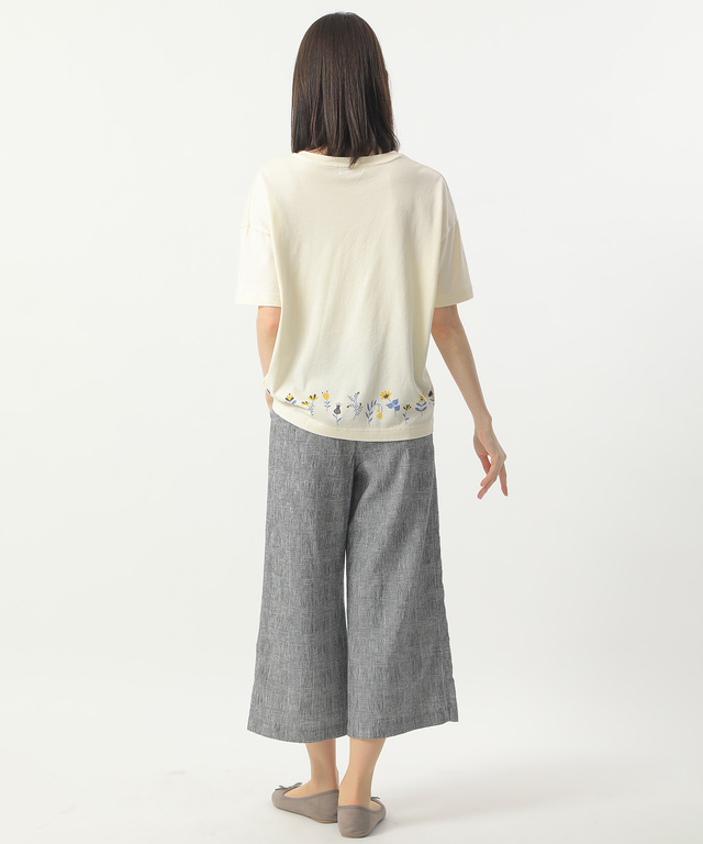 コットンリネン先染めワイドパンツ