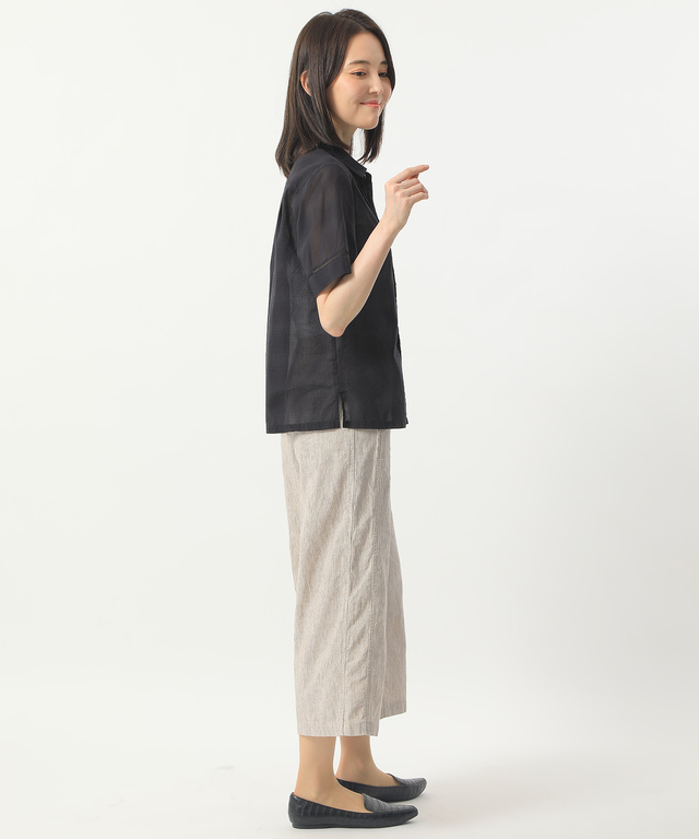 コットンリネン先染めワイドパンツ