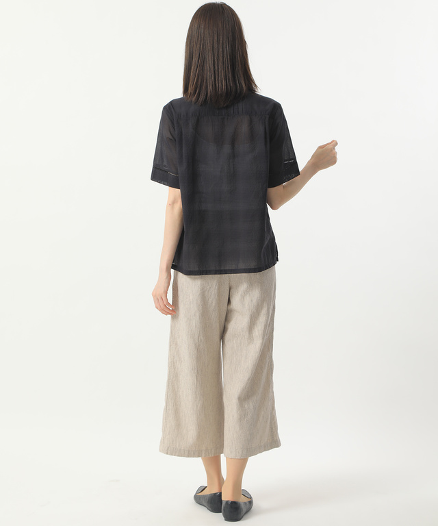 コットンリネン先染めワイドパンツ