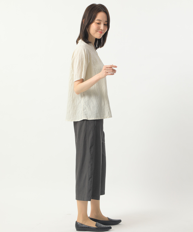 コットンリネン先染めワイドパンツ
