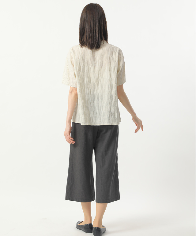 コットンリネン先染めワイドパンツ