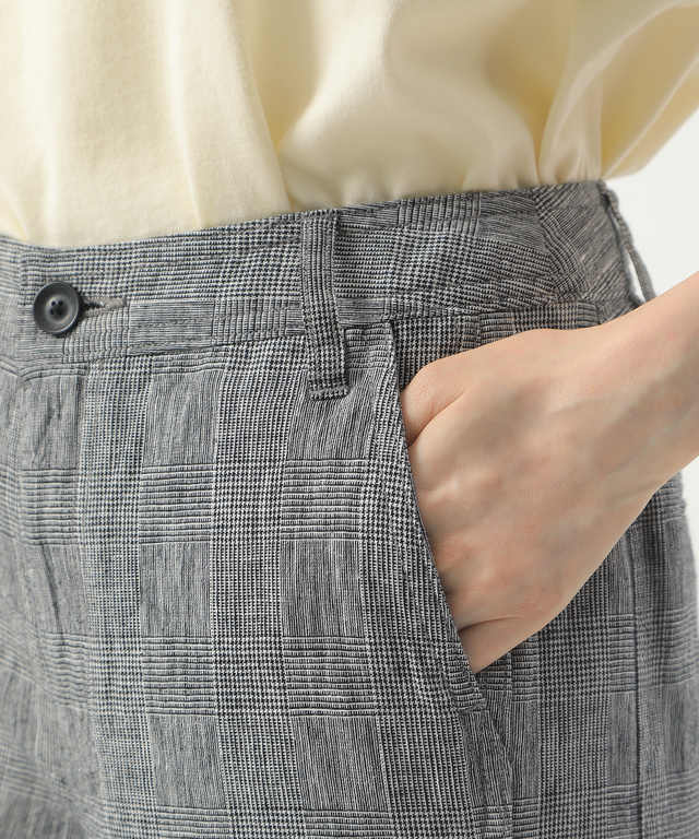 コットンリネン先染めワイドパンツ