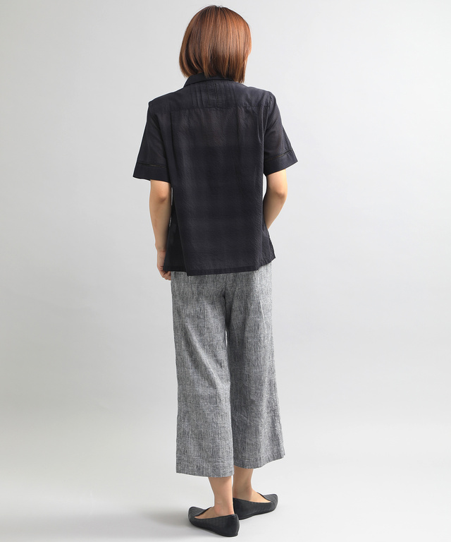 コットンリネン先染めワイドパンツ