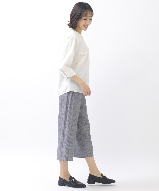 リネンセミワイド クロップドパンツ