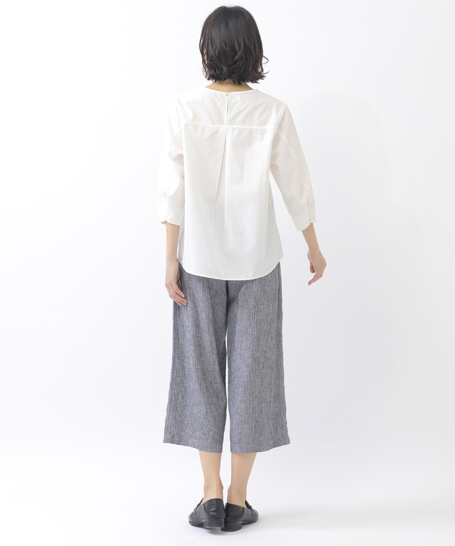 リネンセミワイド クロップドパンツ