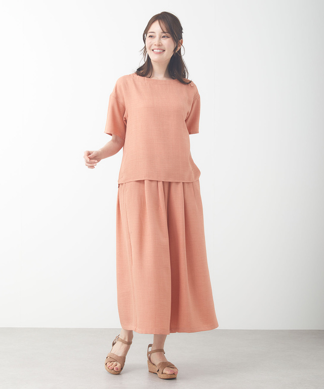 杢調 ウエストゴム キュロットパンツ