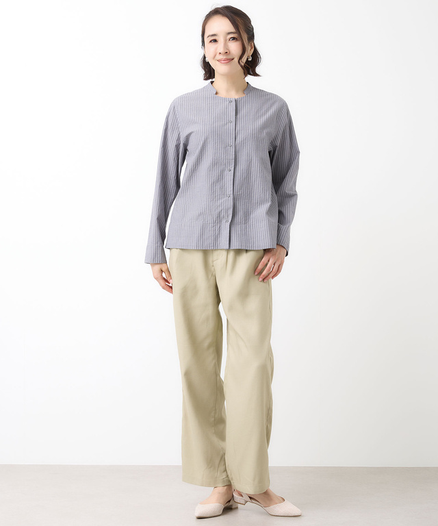 リネンブレンド セミワイド パンツ