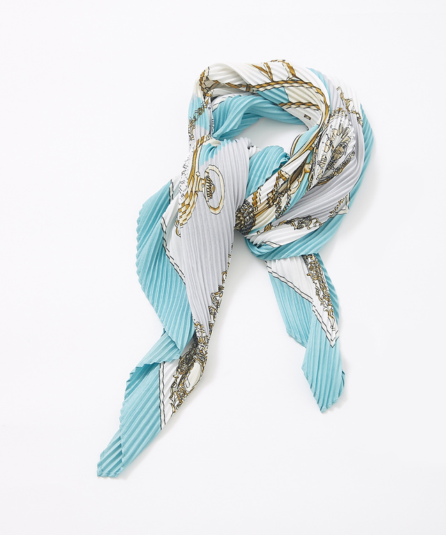 プリーツ 時計柄プリント スカーフ【手洗いOK】