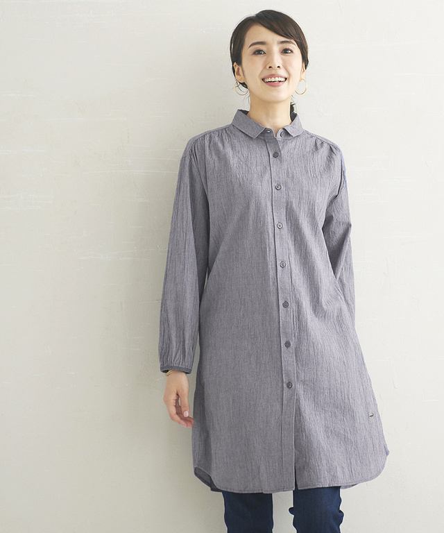 袖刺繍楊柳シャツチュニック