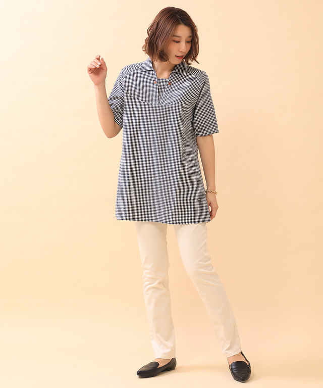 コットンリネン チェック チュニック【WEB・一部店舗限定】