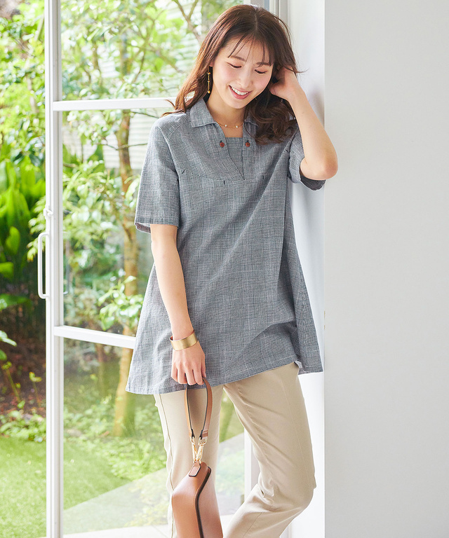 コットンリネン チェック チュニック【WEB・一部店舗限定】