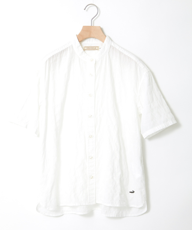 クリンクル加工 バンドカラー ブラウス【一部店舗限定】