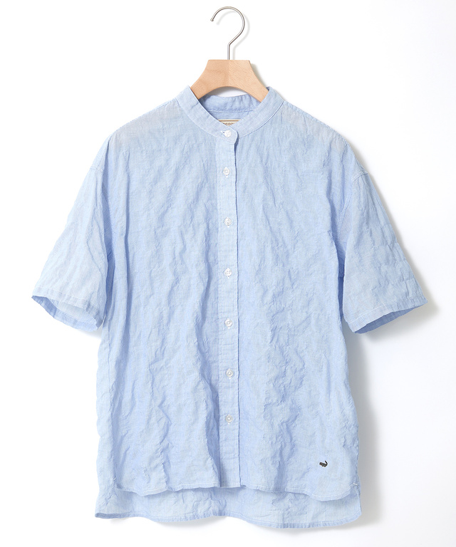 クリンクル加工 バンドカラー ブラウス【一部店舗限定】