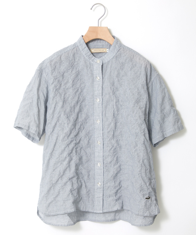 クリンクル加工 バンドカラー ブラウス【一部店舗限定】