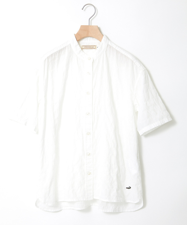 クリンクル加工 バンドカラー ブラウス【一部店舗限定】