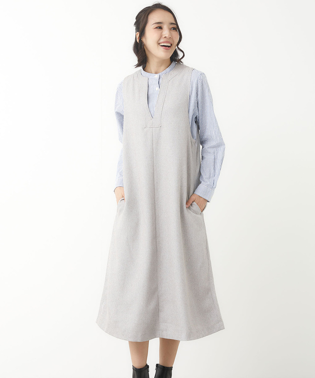 Vネック ジャンパースカート【手洗いOK】