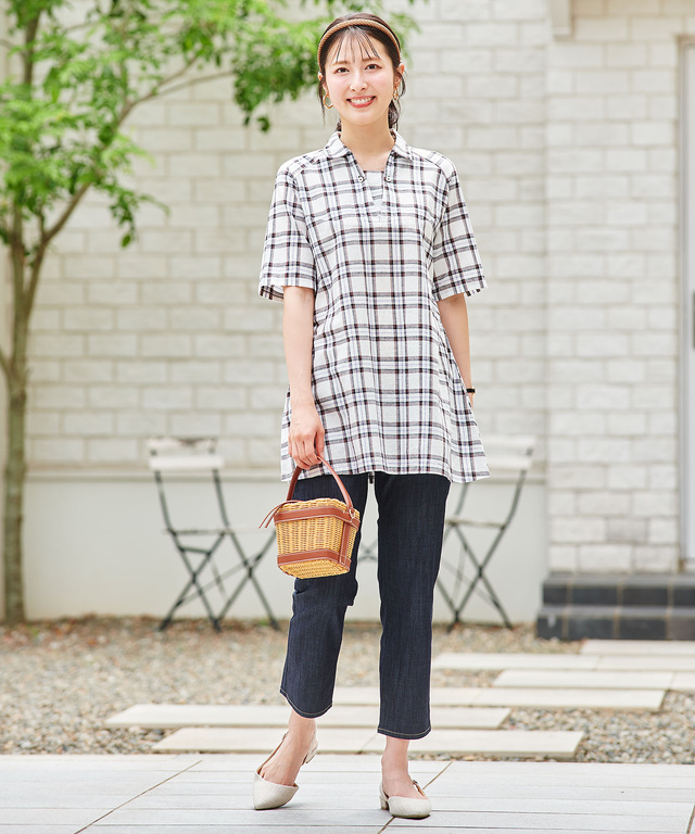 コットンリネン スキッパー チュニック【オンラインショップ限定】
