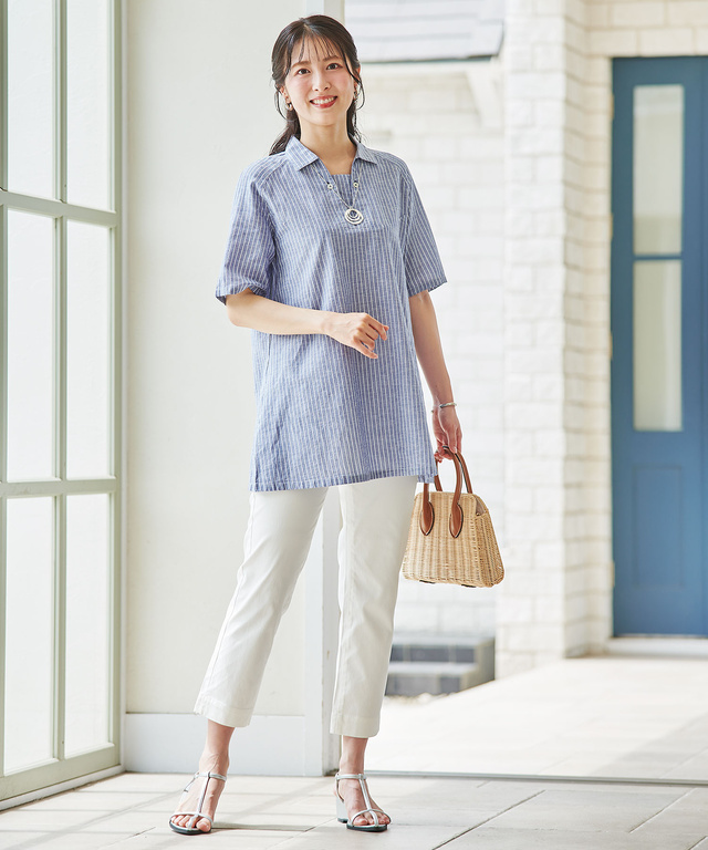 コットンリネン スキッパー チュニック【オンラインショップ限定】