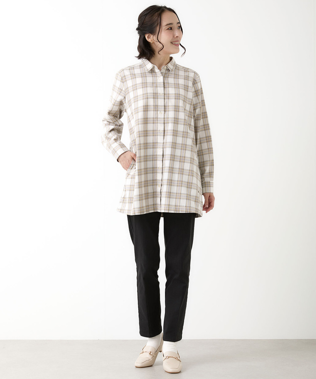 レギュラーカラー チェック柄 チュニック