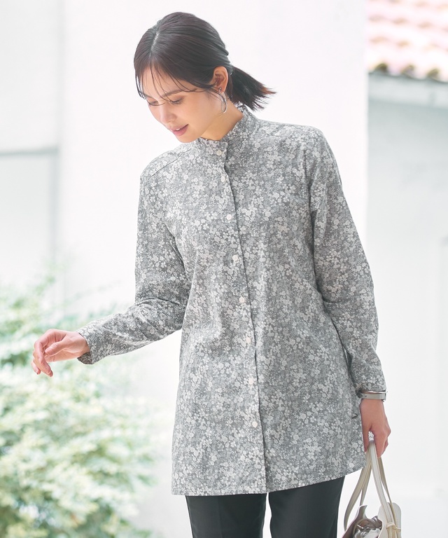 フリルネック 小花柄 チュニック【オンラインショップ限定】