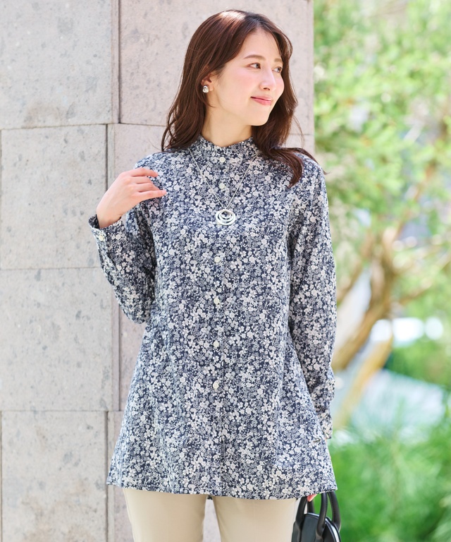 フリルネック 小花柄 チュニック【オンラインショップ限定】