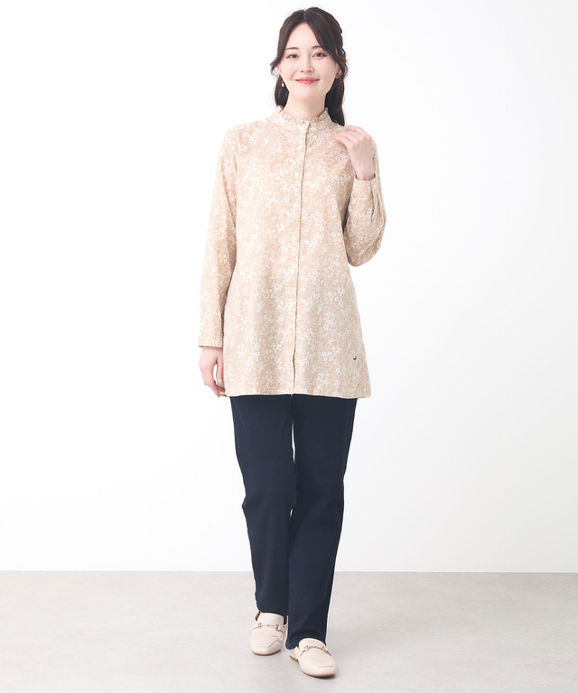 フリルネック 小花柄 チュニック【オンラインショップ限定】