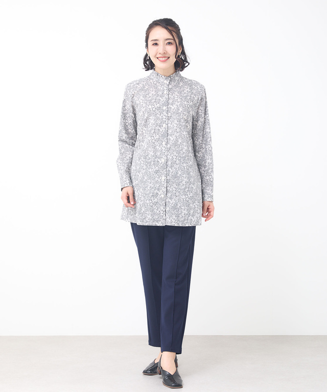 フリルネック 小花柄 チュニック【オンラインショップ限定】